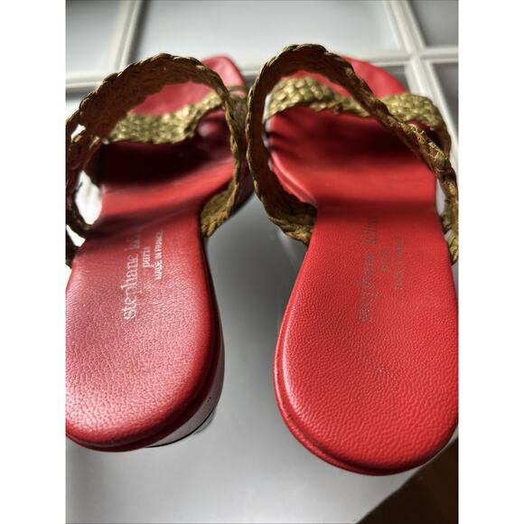 stephane kelian Paris WOVEN Leather Platform Sandals GOLD RED BLACK 6 1/2 7 euc - Picture 9 of 16
